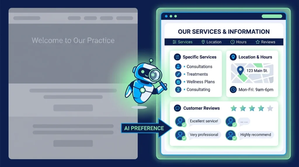 diagram showing how AI search tools like ChatGPT choose which businesses to mention