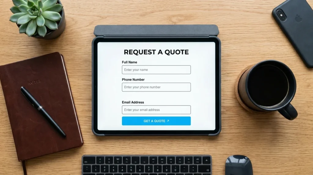 Digital tablet displaying a simple, high-converting 3-field contact form for a local service business.