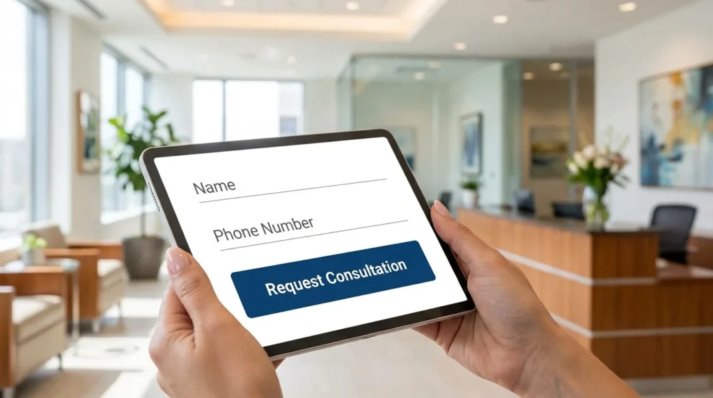 Digital tablet displaying a high-converting, simple contact form with only three fields.