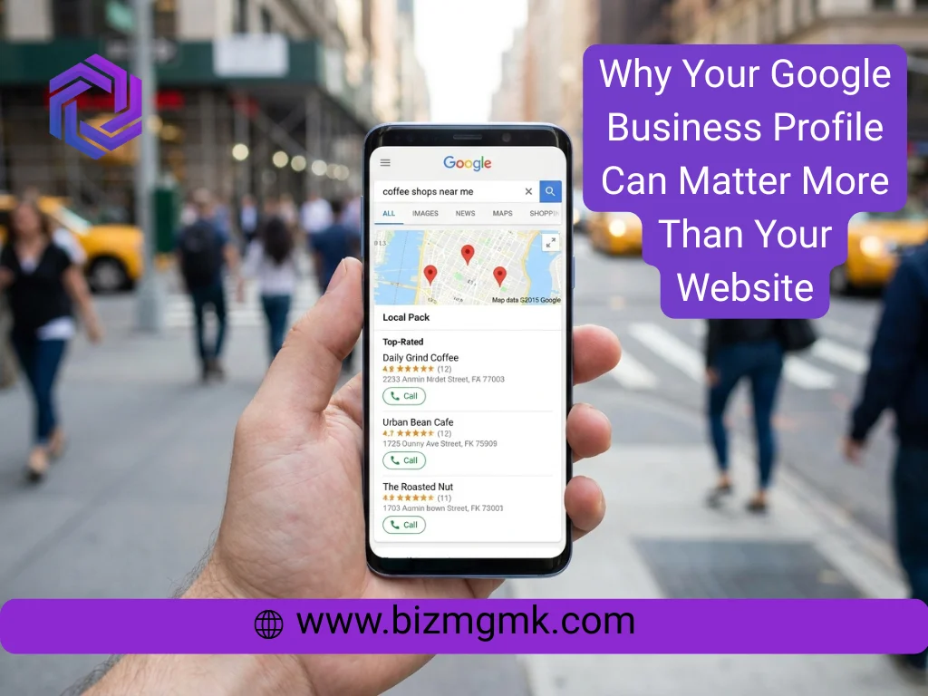 Smartphone screen displaying Google Map Pack results for local businesses.