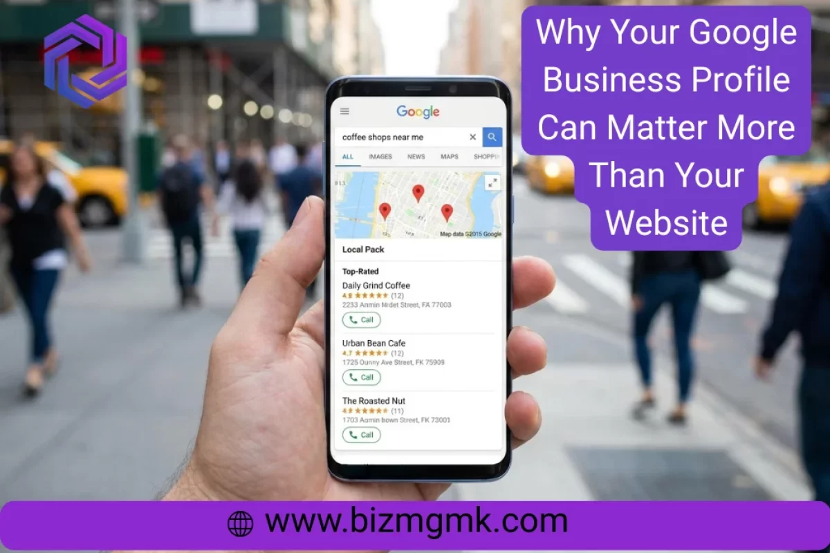 Smartphone screen displaying Google Map Pack results for local businesses.